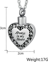 Load image into Gallery viewer, Cremation Urn Necklace Heart Ash Holder Keepsake Memorial Always With Me
