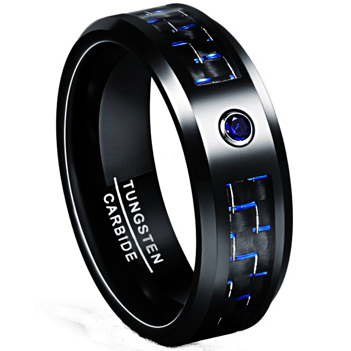 Mens Wedding Band Rings for Men Wedding Rings for Womens / Mens Rings Blue Carbon Fiber Blue Diamond