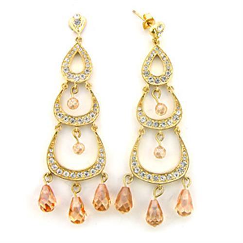 7X372 - Gold 925 Sterling Silver Earrings with AAA Grade CZ in Champagne - ErikRayo.com