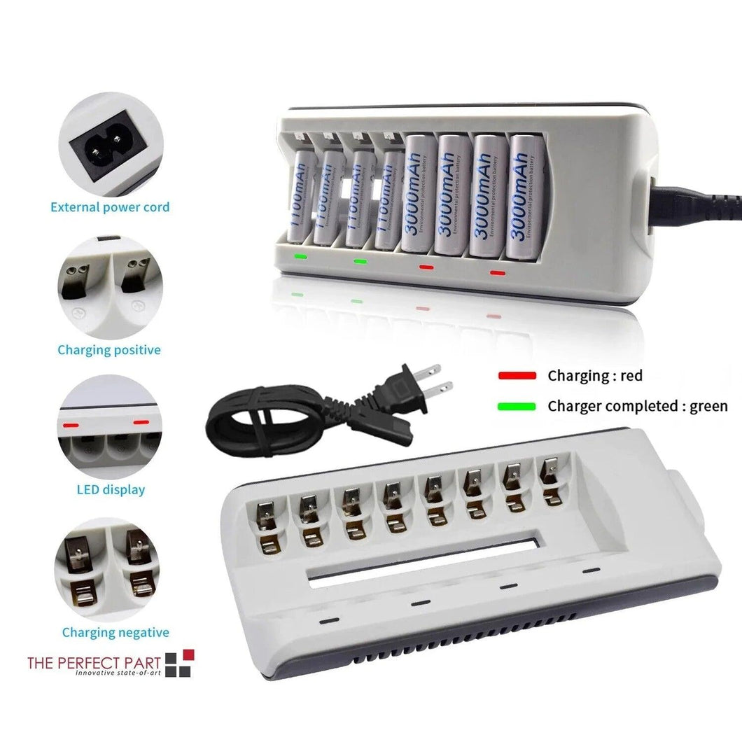 8 Slot Battery Charger For Ni-MH Ni-CD AA AAA Rechargeable Batteries Fast Charge