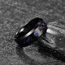 Load image into Gallery viewer, Men&#39;s Wedding Band Ring with Blue Carbon Fiber and Blue Diamond for Men and Women
