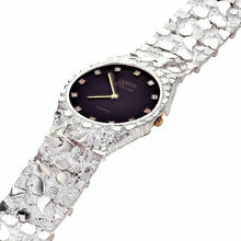 Load image into Gallery viewer, 925 Sterling Silver Nugget Wrist Watch Geneve Real Diamonds Watch 7.5&quot; Straight Band 62g - ErikRayo.com
