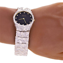 Load image into Gallery viewer, 925 Sterling Silver Nugget Wrist Watch Geneve Real Diamonds Watch 7.5&quot; Straight Band 62g - ErikRayo.com
