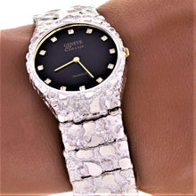 Load image into Gallery viewer, 925 Sterling Silver Nugget Wrist Watch Geneve Real Diamonds Watch 7-7.5&quot; Straight Band 58g - ErikRayo.com
