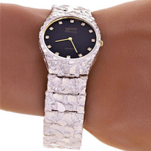 Load image into Gallery viewer, 925 Sterling Silver Nugget Wrist Watch Geneve Real Diamonds Watch 8&quot; Straight Band 58g - ErikRayo.com

