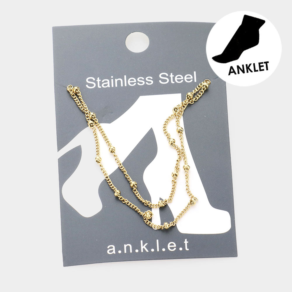 Gold Stainless Steel Metal Chain Double Layered Anklet