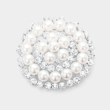 Load image into Gallery viewer, White Stone Pearl Cluster Circle Pin Brooch
