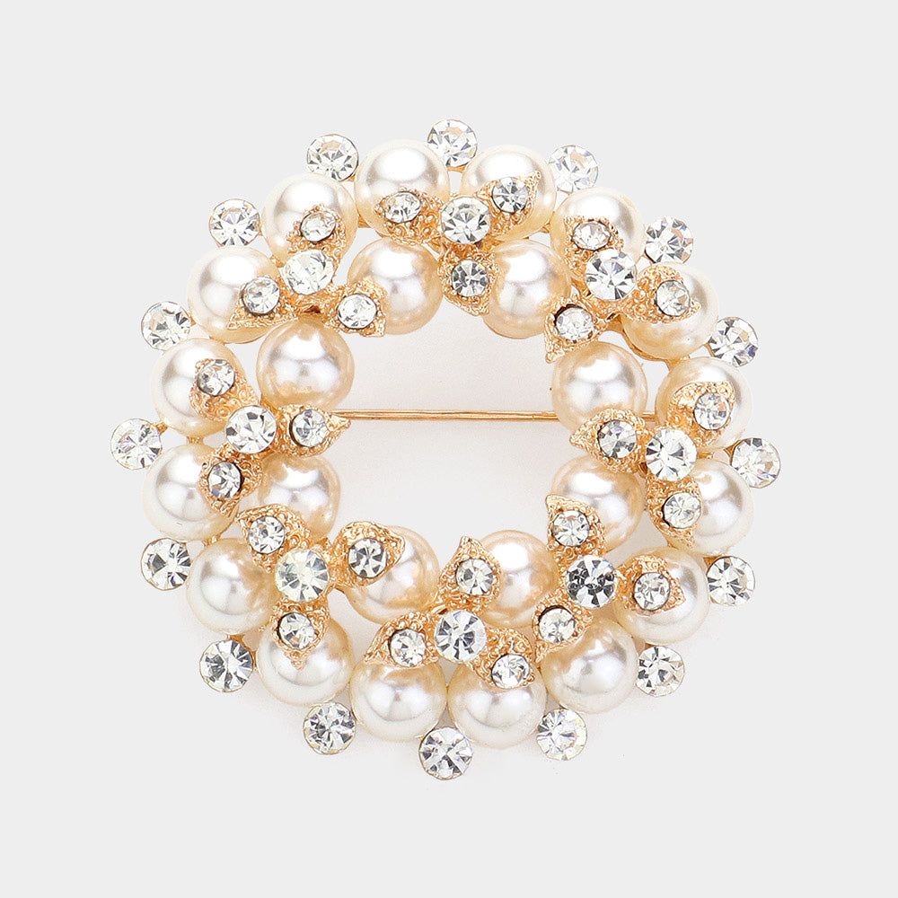 Gold Peal Embellished Pin Brooch
