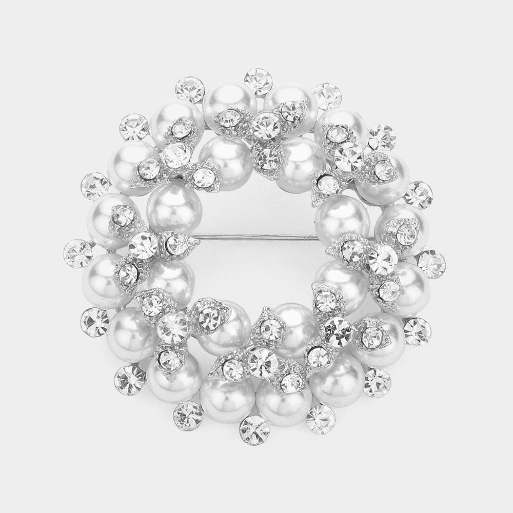 Silver Peal Embellished Pin Brooch