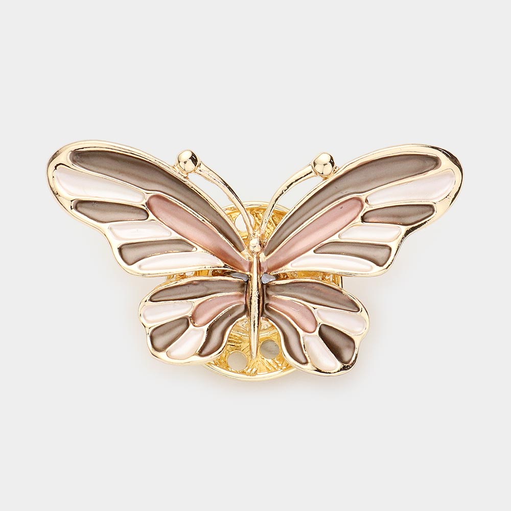 Brown Colored Metal Butterfly Magnetic Brooch