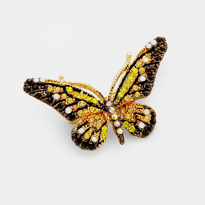 Brown Crystal Rhinestone Pave Butterfly Pin Brooch