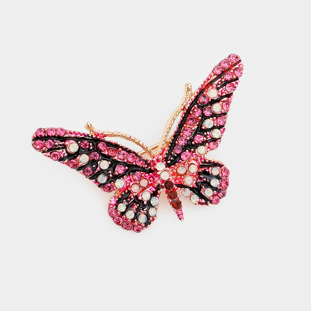 Pink Crystal Rhinestone Pave Butterfly Pin Brooch