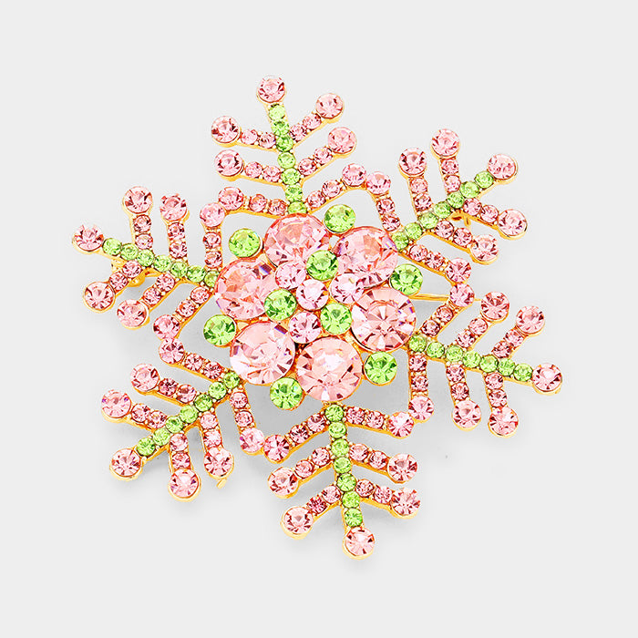 Pink Crystal Pave Snowflake Pin Brooch / Pendant