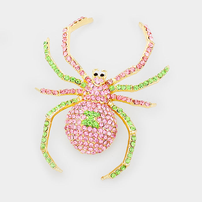 Pink Crystal Embellished Spider Brooch