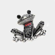 Load image into Gallery viewer, Hematite Rhinestone Pave Frog Pin Brooch
