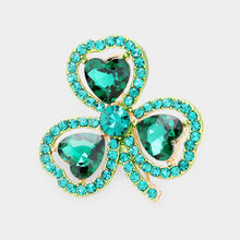 Load image into Gallery viewer, Green Heart Crystal Rhinestone Pave Clover Pin Brooch
