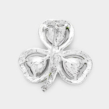 Load image into Gallery viewer, Silver Heart Crystal Rhinestone Pave Clover Pin Brooch
