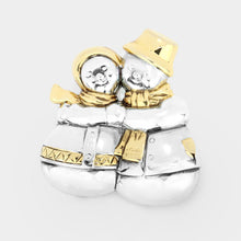 Load image into Gallery viewer, Two Tone Metal Snowman Pin Brooch / Pendant
