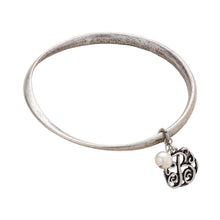 Load image into Gallery viewer, Letter B Monogram Pearl Charm Bangle Bracelet
