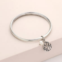 Load image into Gallery viewer, Silver R Monogram Pearl Charm Bangle Bracelet
