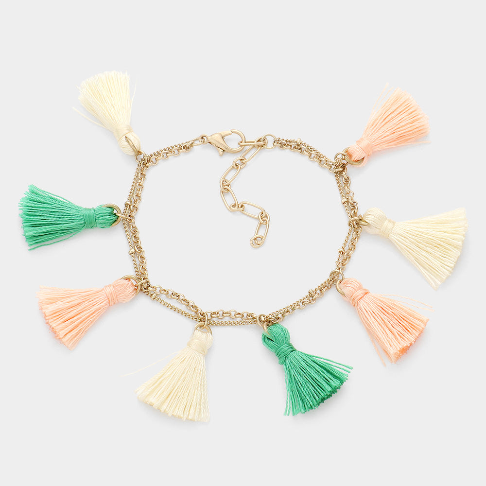 Peach Triple Color Tassel Charm Bracelet