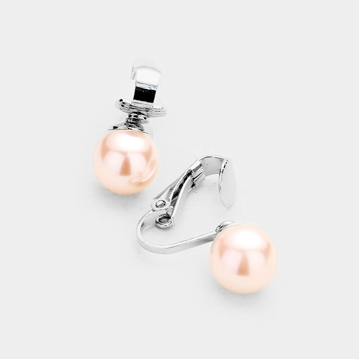 Pink Pearl Clip on Earrings