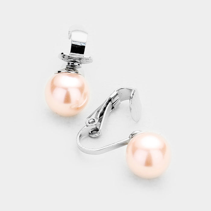 Pink Pearl Clip on Earrings