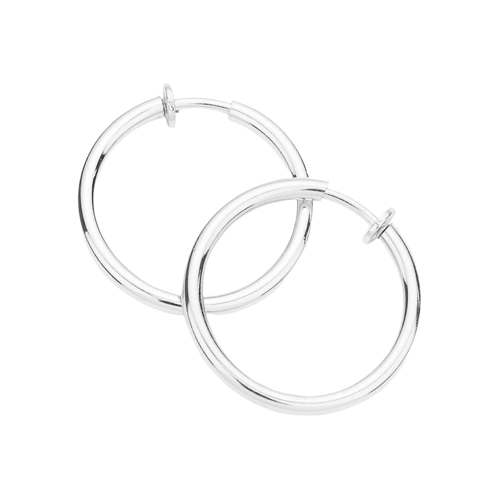 Silver 1.25 Inch Clip On Hoop Earrings