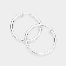 Load image into Gallery viewer, Silver 1.25 Inch Clip On Hoop Earrings
