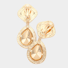 Load image into Gallery viewer, Yellow Square Teardrop Stone Accented Dangle Evening Clip on Earrings
