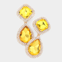 Load image into Gallery viewer, Yellow Square Teardrop Stone Accented Dangle Evening Clip on Earrings
