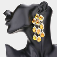 Load image into Gallery viewer, Yellow Teardrop Stone Link Dangle Clip on Evening Earrings
