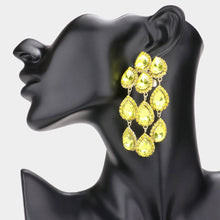 Load image into Gallery viewer, Yellow Teardrop Stone Link Dangle Clip on Evening Earrings
