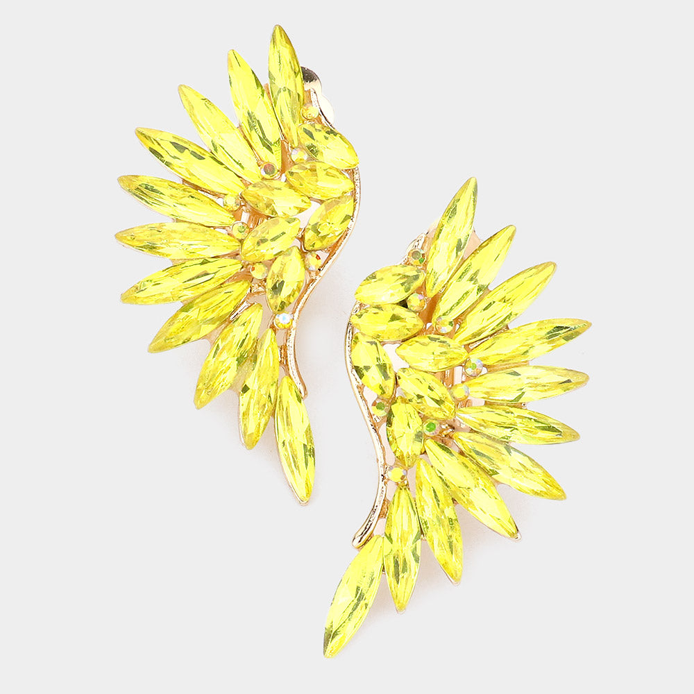 Yellow Marquise Stone Cluster Wing Clip on Earrings