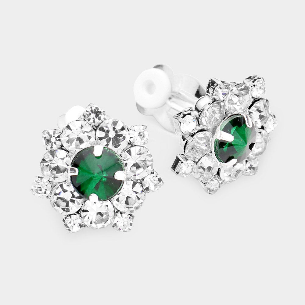 Emerald Bubble Stone Clip on Earrings