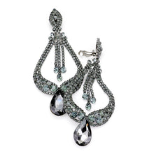 Load image into Gallery viewer, Black Oversized Pave Glass Teardrop Chandelier Evening Earrings
