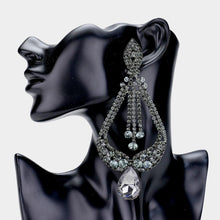 Load image into Gallery viewer, Black Oversized Pave Glass Teardrop Chandelier Evening Earrings
