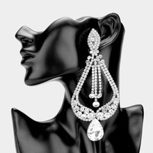 Load image into Gallery viewer, Silver Oversized Pave Glass Teardrop Chandelier Evening Earrings
