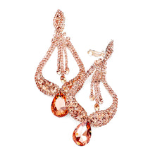 Load image into Gallery viewer, Peach Oversized Pave Glass Teardrop Chandelier Evening Earrings
