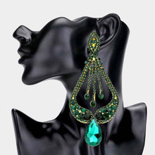 Load image into Gallery viewer, Emerald Oversized Pave Glass Teardrop Chandelier Evening Earrings
