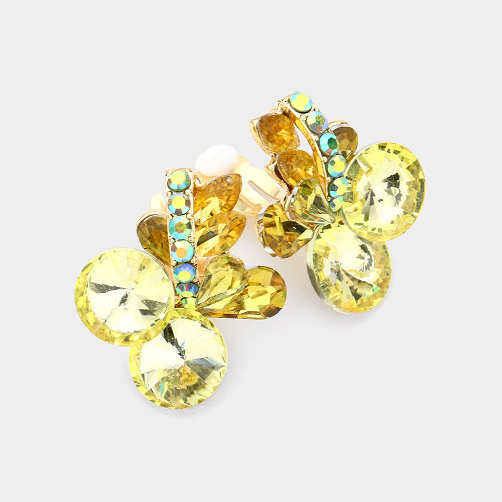 Yellow Multi Stone Cluster Clip On Evening Earrings