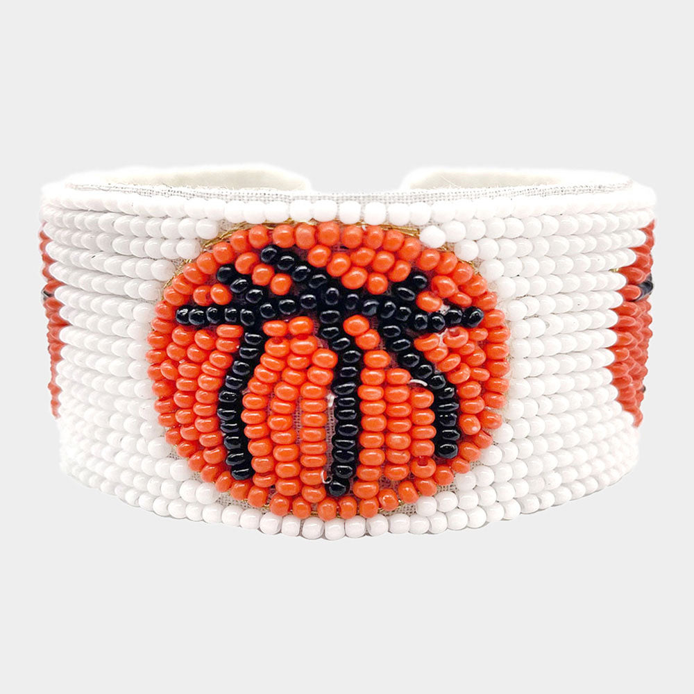 Orange Felt Back Basketball Seed Beaded Cuff Bracelet