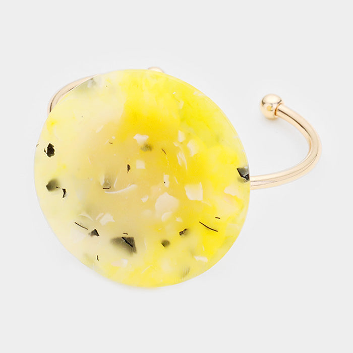 Yellow Round Marbled Stone Cuff Bracelet