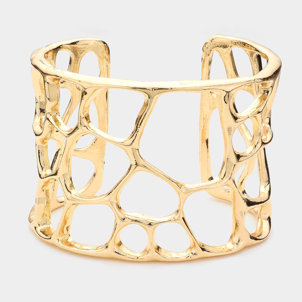 Gold Hammered Metal Cut Out Cuff Bracelet