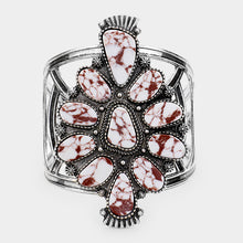 Load image into Gallery viewer, White Abstract Howlite Accented Tribal Cuff Bracelet
