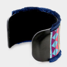 Load image into Gallery viewer, Blue Embroidery Boho Pattern Tassel Trim Cuff Bracelet

