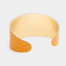 Load image into Gallery viewer, Gold Snake Leather Metal Cuff Bracelet
