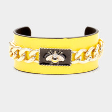 Load image into Gallery viewer, Yellow Pearl Honey Bee Metal Chain Accented Cuff Bracelet
