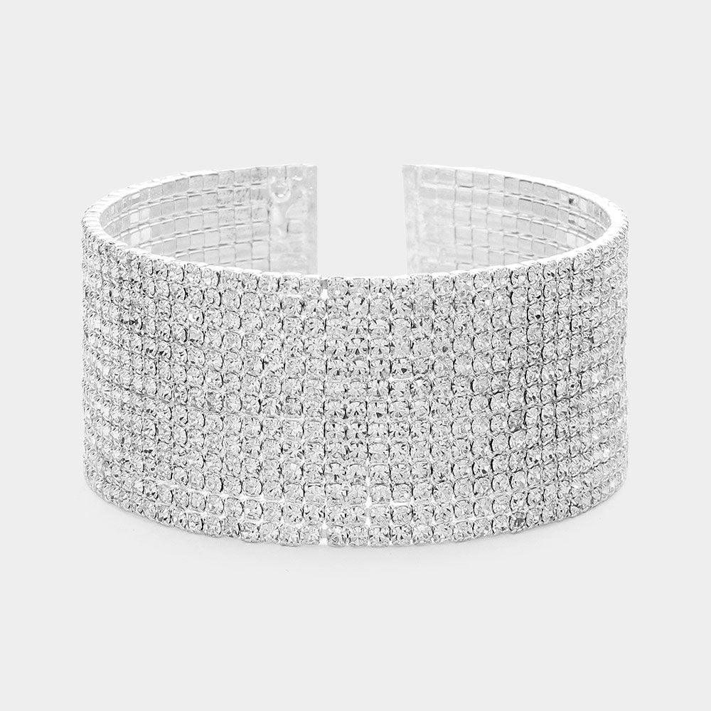 Silver Rhinestone Paved Cuff Evening Bracelet