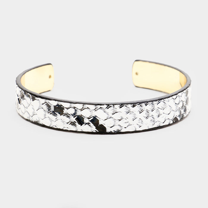 White Snake Textured Leather Cuff Bracelet